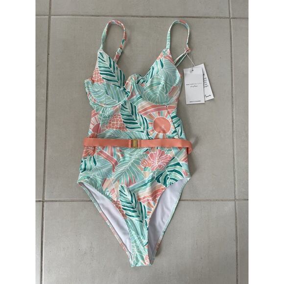 Kenny Flowers Swim One Piece Swimsuit Hawaiian Floral NO BELT - Picture 1 of 10